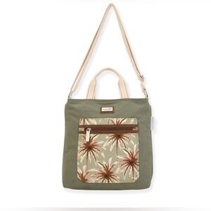 Carribean Joe Beach Crossbdody Bag w/top handle leather trim Tropical Palm Tree